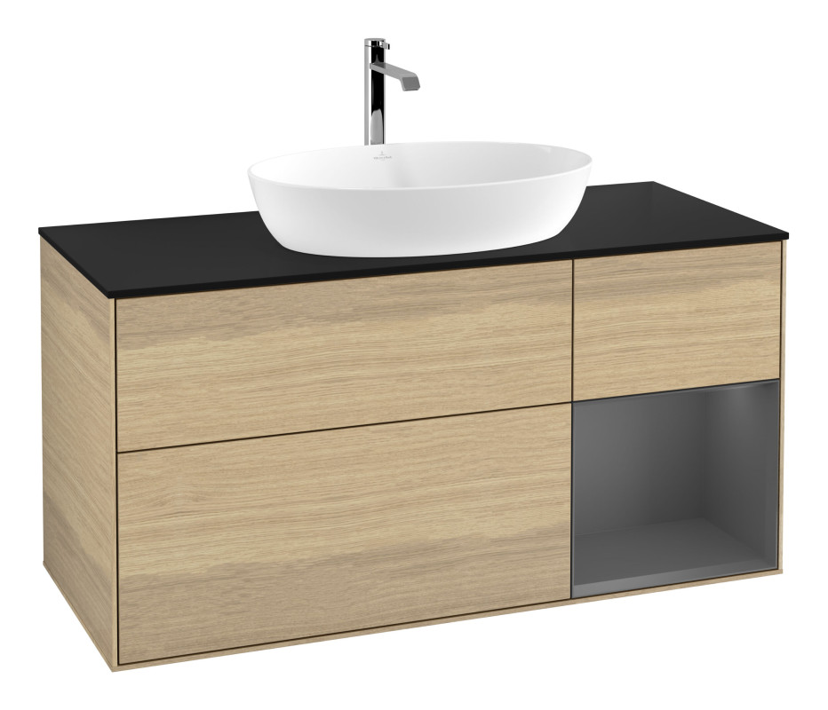 Тумба под раковину Villeroy & Boch Finion 120х50,1 см с подсветкой МДФ шпон дуба/стекло черное матовое G832GKPC