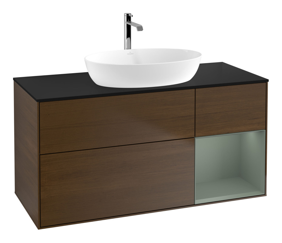 Тумба под раковину Villeroy & Boch Finion 120х50,1 см с подсветкой МДФ шпон грецкого ореха/стекло черное матовое G832GMGN