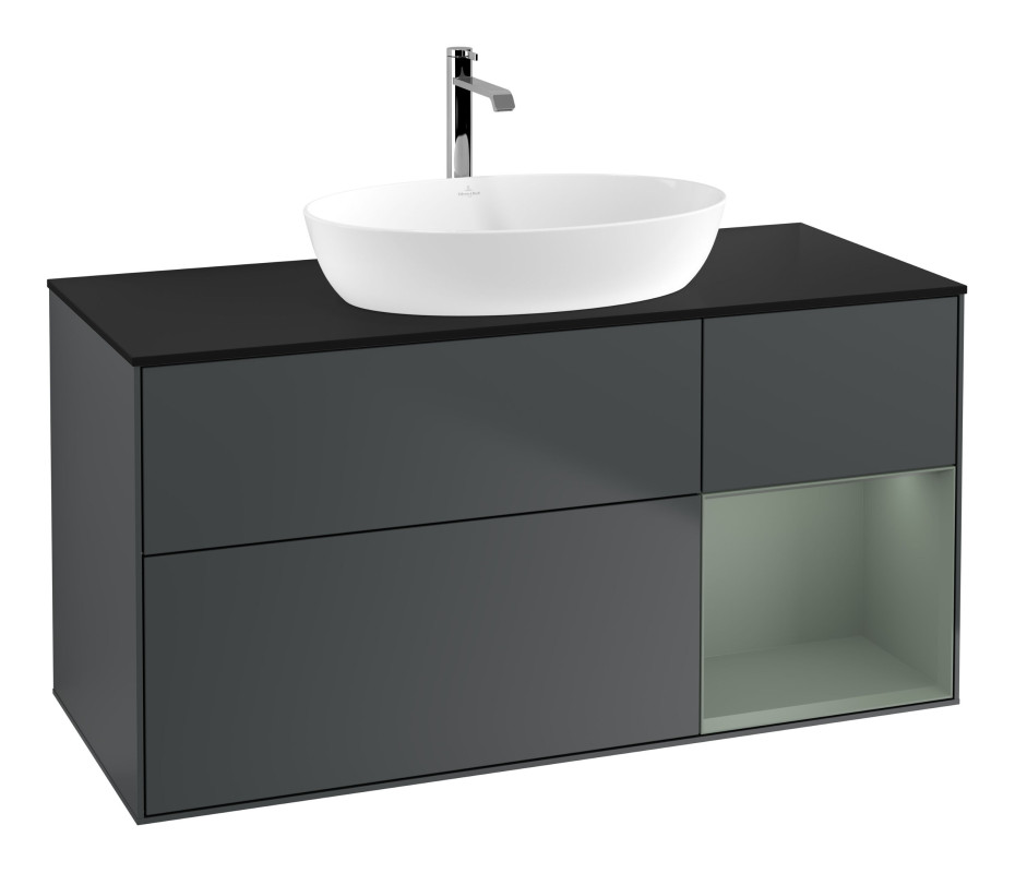 Тумба под раковину Villeroy & Boch Finion 120х50,1 см с подсветкой МДФ темно-синий матовый лак/стекло черное матовое G832GMHG