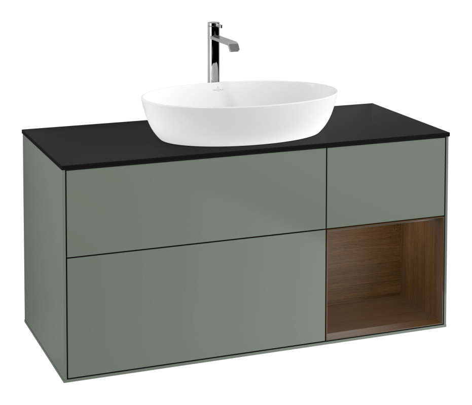 Тумба под раковину Villeroy & Boch Finion 120х50,1 см с подсветкой МДФ оливковый матовый лак/стекло черное матовое G832GNGM