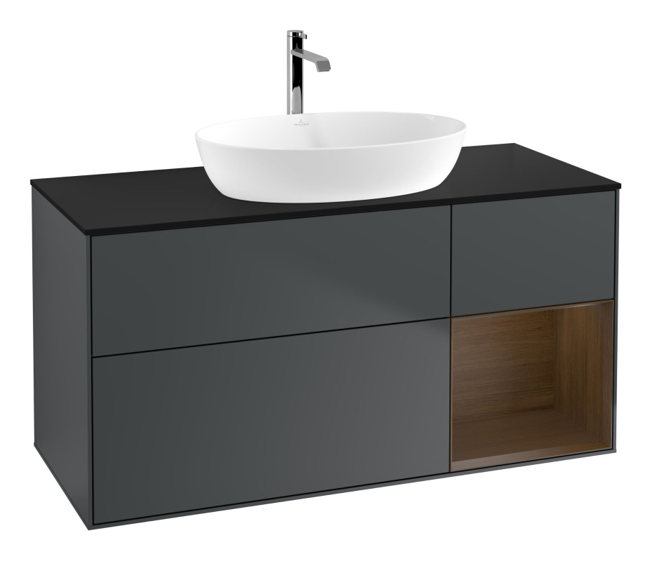 Тумба под раковину Villeroy & Boch Finion 120х50,1 см с подсветкой МДФ темно-синий матовый лак/стекло черное матовое G832GNHG
