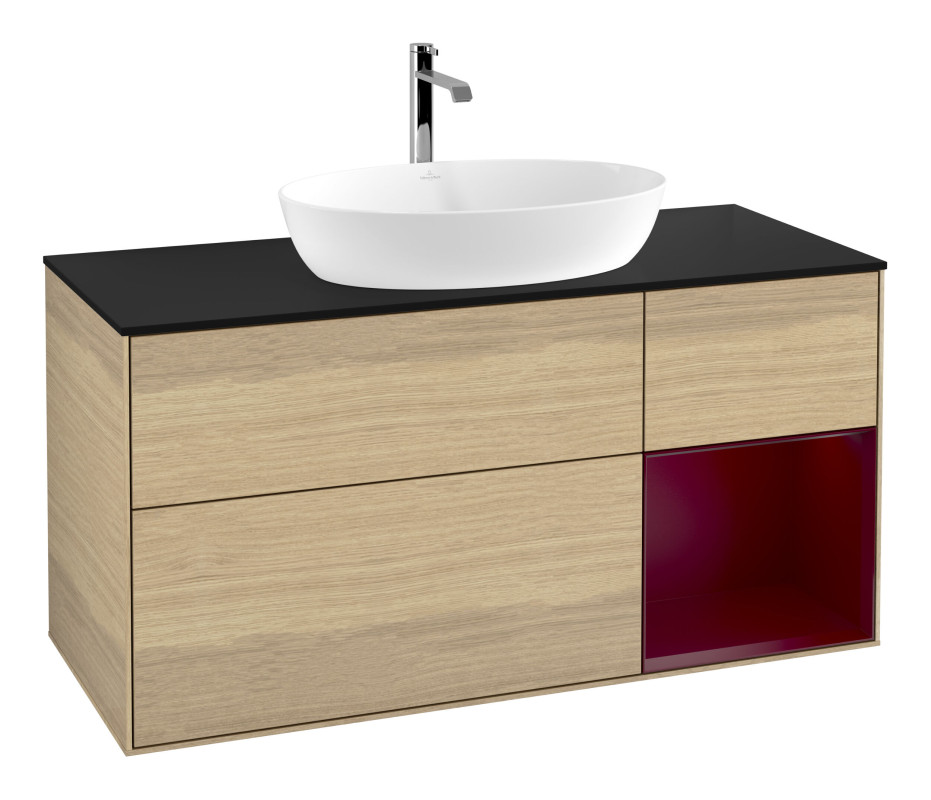 Тумба под раковину Villeroy & Boch Finion 120х50,1 см с подсветкой МДФ шпон дуба/стекло черное матовое G832HBPC