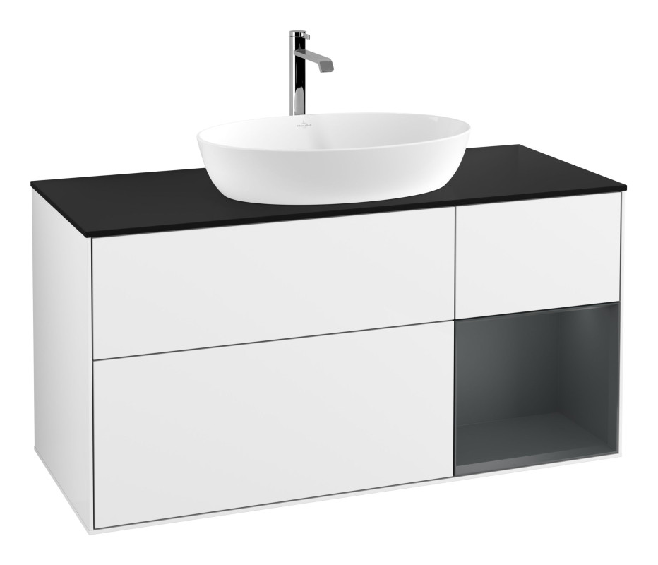 Тумба под раковину Villeroy & Boch Finion 120х50,1 см с подсветкой МДФ глянцевый белый лак/стекло черное матовое G832HGGF