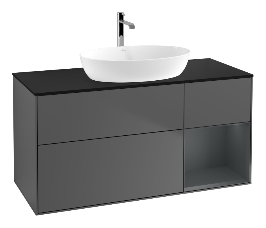 Тумба под раковину Villeroy & Boch Finion 120х50,1 см с подсветкой МДФ антрацит матовый лак/стекло черное матовое G832HGGK
