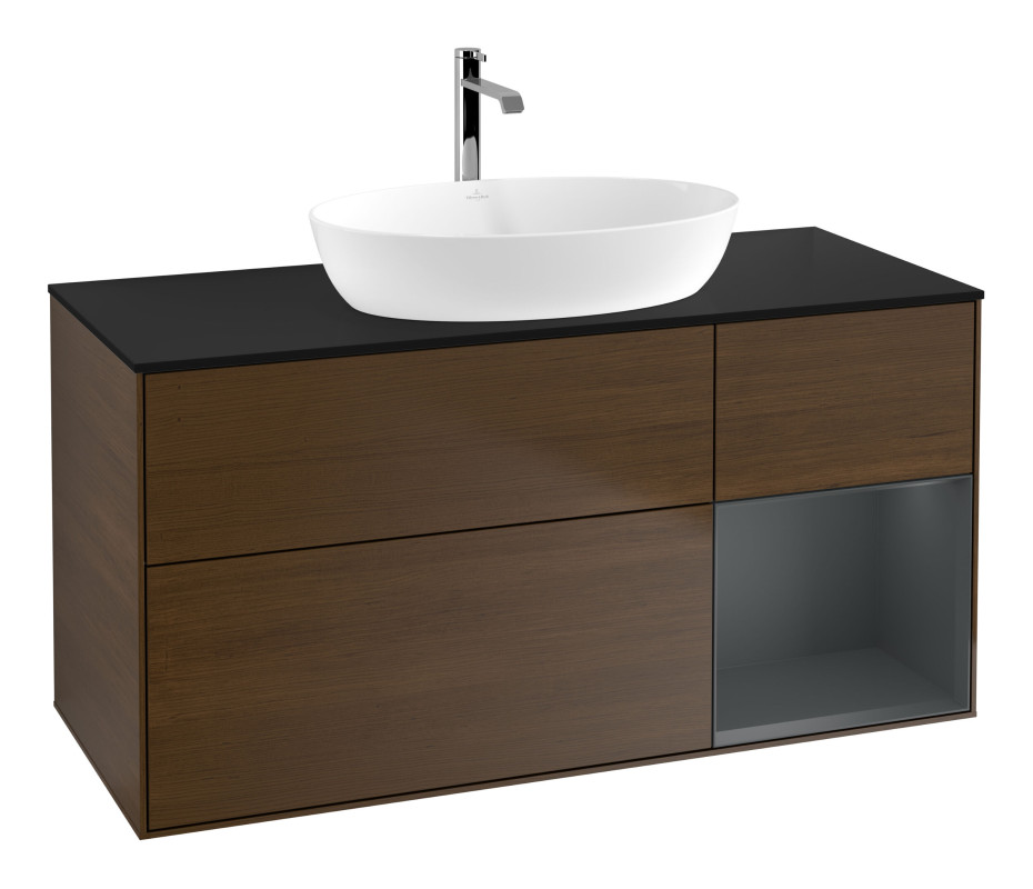 Тумба под раковину Villeroy & Boch Finion 120х50,1 см с подсветкой МДФ шпон грецкого ореха/стекло черное матовое G832HGGN