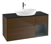 Тумба под раковину Villeroy & Boch Finion 120х50,1 см с подсветкой МДФ шпон грецкого ореха/стекло черное матовое G832HGGN