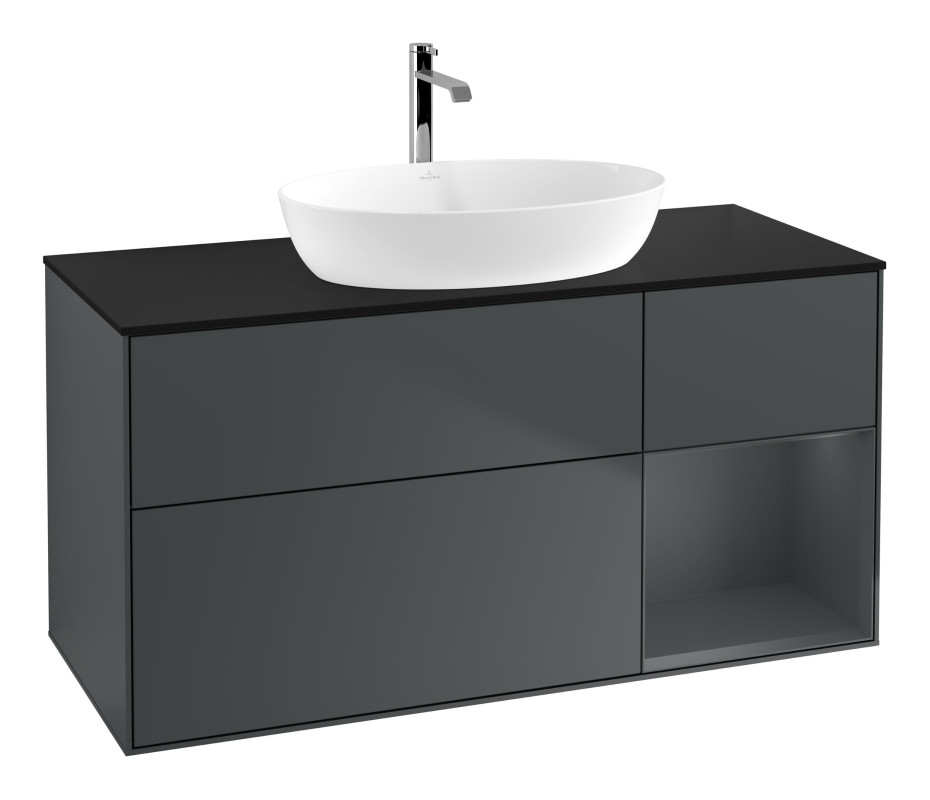 Тумба под раковину Villeroy & Boch Finion 120х50,1 см с подсветкой МДФ темно-синий матовый лак/стекло черное матовое G832HGHG