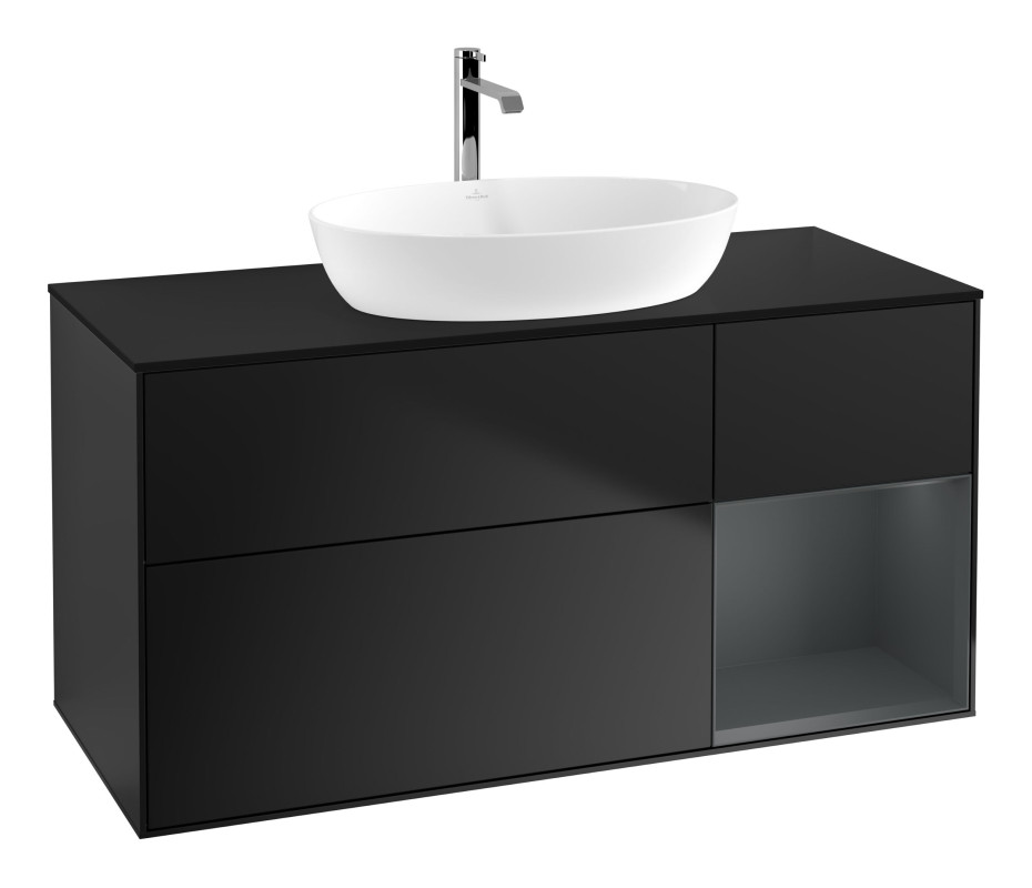 Тумба под раковину Villeroy & Boch Finion 120х50,1 см с подсветкой МДФ черный матовый лак/стекло черное матовое G832HGPD