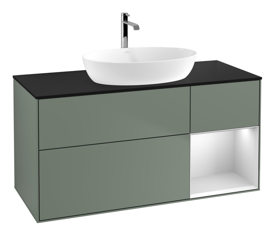 Тумба под раковину Villeroy & Boch Finion 120х50,1 см с подсветкой МДФ оливковый матовый лак/стекло черное матовое G832MTGM