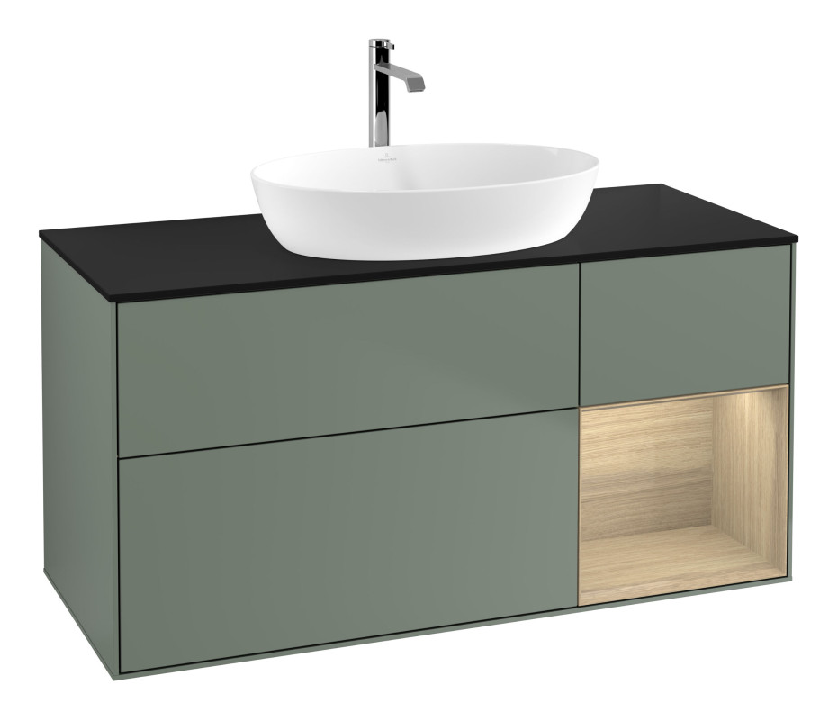 Тумба под раковину Villeroy & Boch Finion 120х50,1 см с подсветкой МДФ оливковый матовый лак/стекло черное матовое G832PCGM