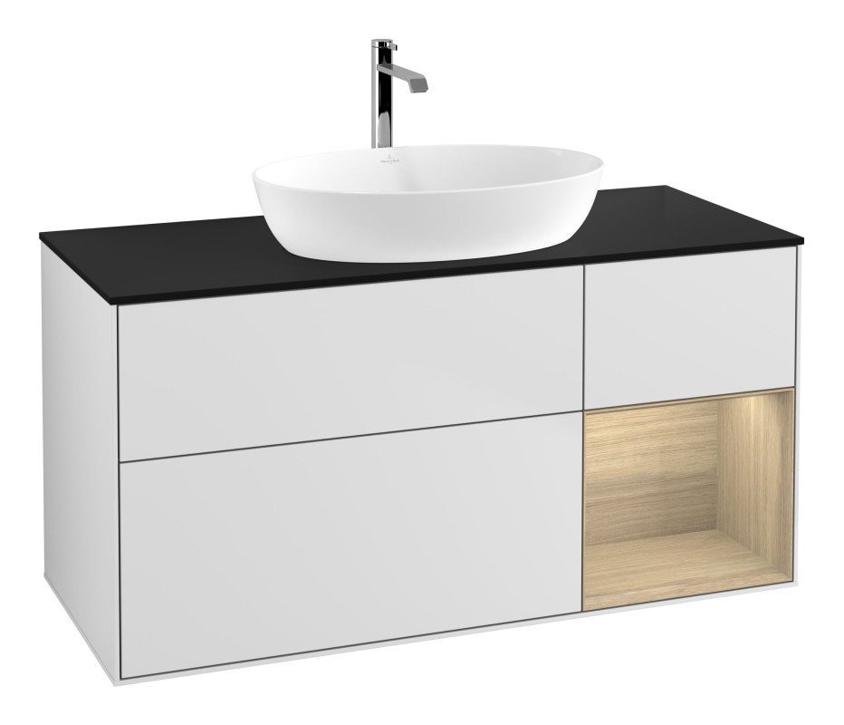 Тумба под раковину Villeroy & Boch Finion 120х50,1 см с подсветкой МДФ белый матовый лак/стекло черное матовое G832PCMT