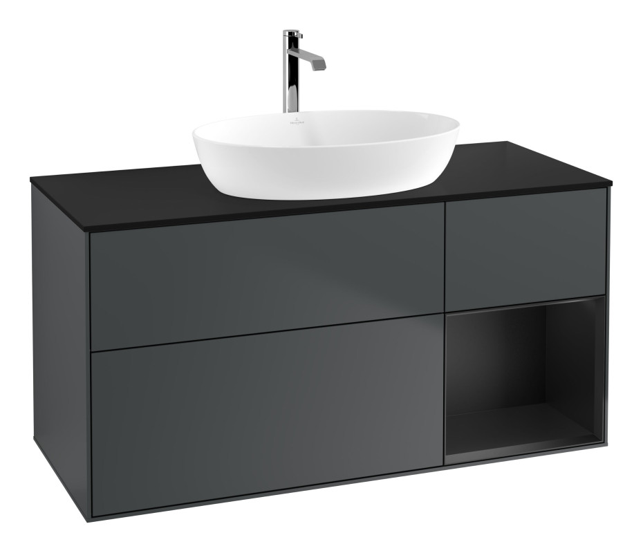 Тумба под раковину Villeroy & Boch Finion 120х50,1 см с подсветкой МДФ темно-синий матовый лак/стекло черное матовое G832PDHG