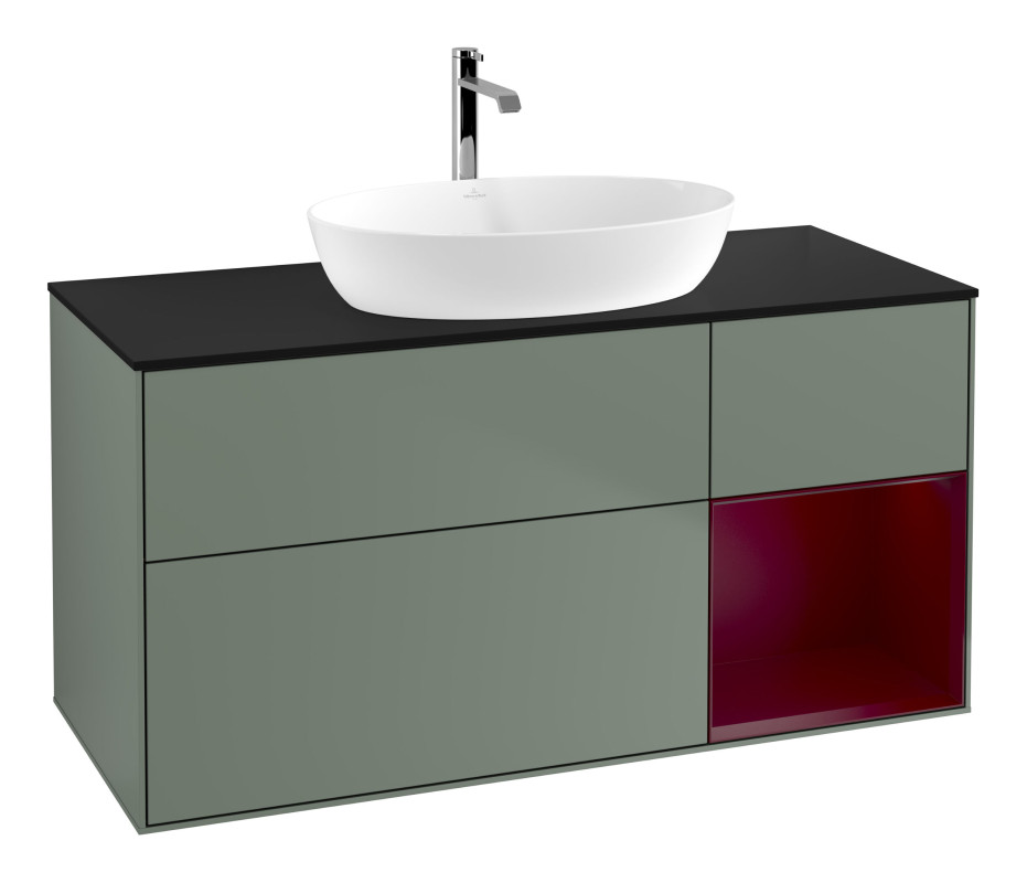 Тумба под раковину Villeroy & Boch Finion 120х50,1 см с подсветкой МДФ оливковый матовый лак/стекло черное матовое G832HBGM