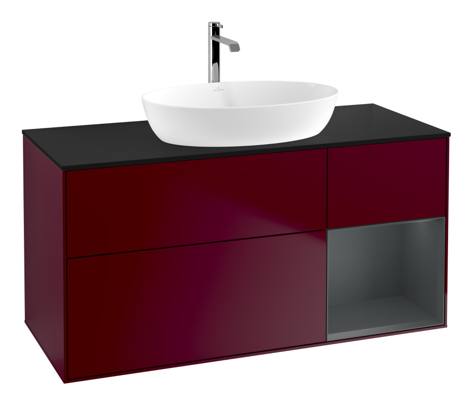 Тумба под раковину Villeroy & Boch Finion 120х50,1 см с подсветкой МДФ пион матовый лак/стекло черное матовое G832HGHB