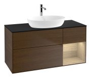 Тумба під раковину Villeroy & Boch Finion 120х50,1 см із підсвічуванням МДФ шпон волоського горіха/скло чорне матове G832PCGN