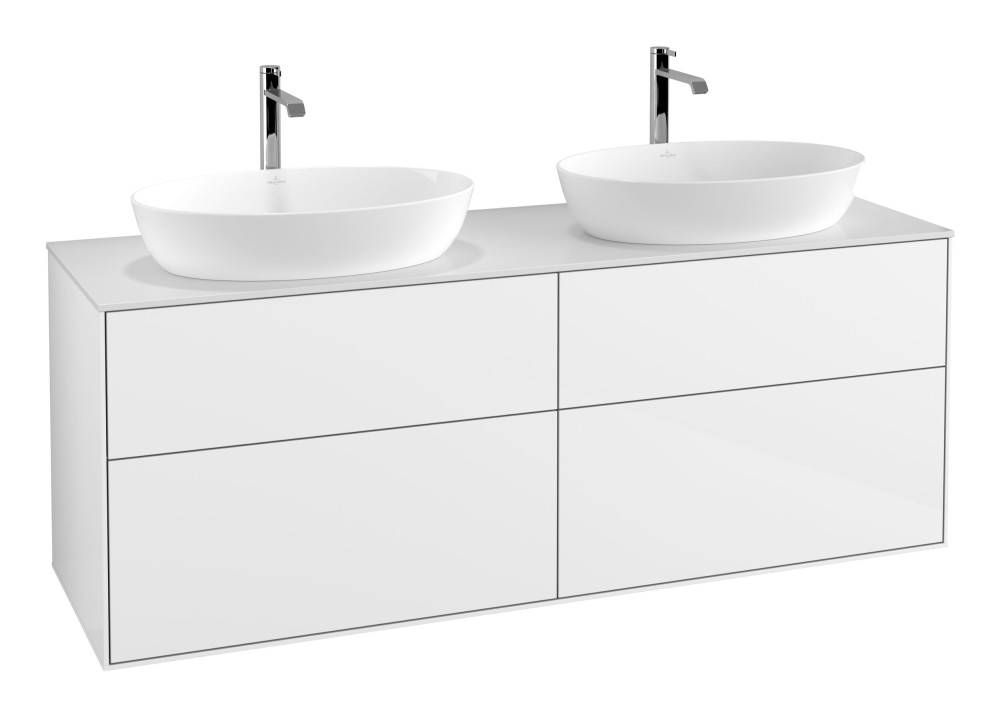 Тумба под раковину Villeroy & Boch Finion 160х50,1 см с подсветкой МДФ глянцевый белый лак/стекло белое матовое G84100GF