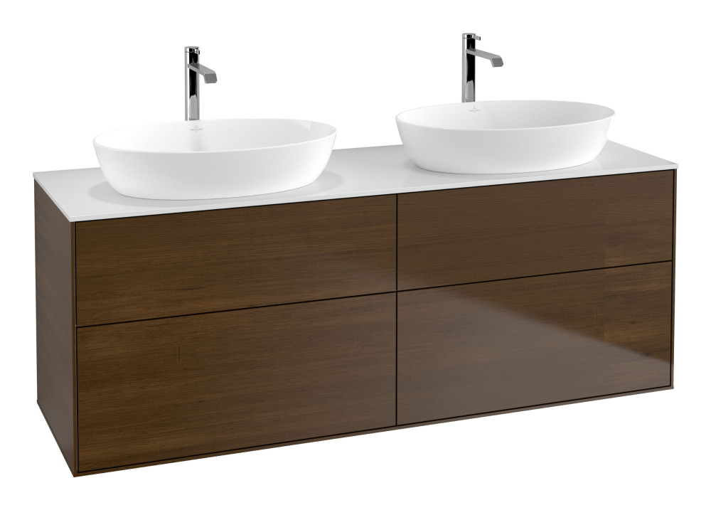 Тумба под раковину Villeroy & Boch Finion 160х50,1 см МДФ шпон грецкого ореха/стекло белое матовое F84100GN