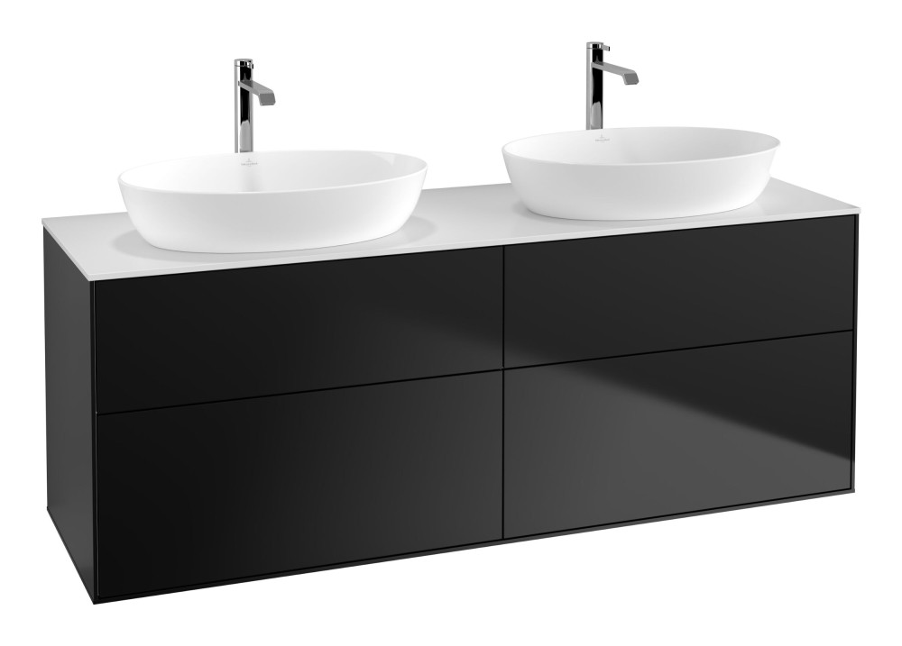 Тумба под раковину Villeroy & Boch Finion 160х50,1 см МДФ черный матовый лак/стекло белое матовое F84100PD