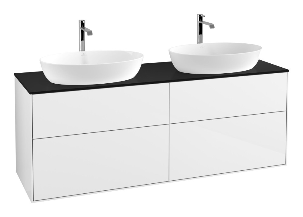 Тумба под раковину Villeroy & Boch Finion 160х50,1 см МДФ глянцевый белый лак/стекло черное матовое F84200GF