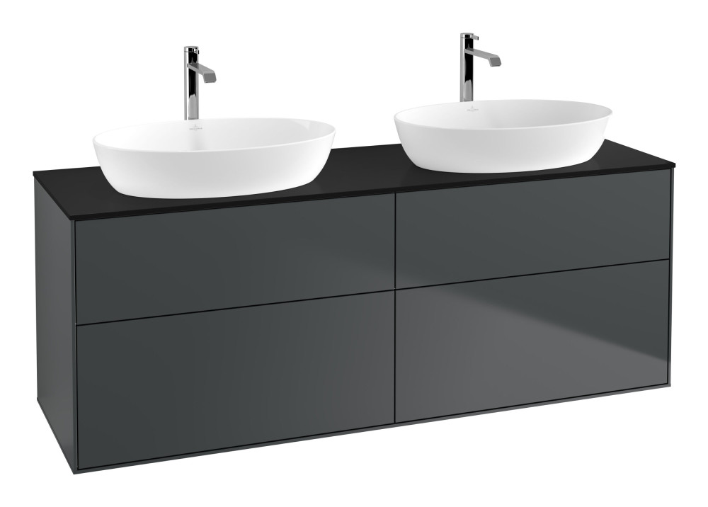 Тумба под раковину Villeroy & Boch Finion 160х50,1 см с подсветкой МДФ темно-синий матовый лак/стекло черное матовое G84200HG