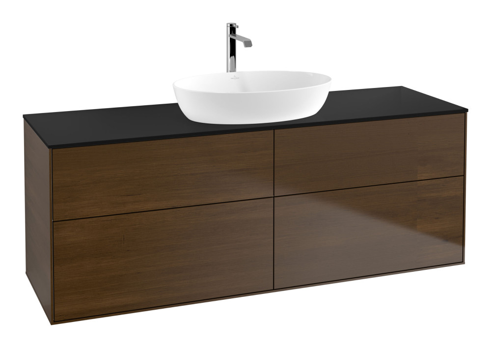 Тумба под раковину Villeroy & Boch Finion 160х50,1 см МДФ шпон грецкого ореха/стекло черное матовое F85200GN