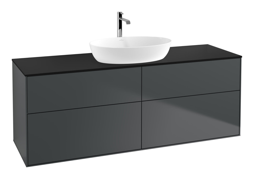 Тумба под раковину Villeroy & Boch Finion 160х50,1 см МДФ темно-синий матовый лак/стекло черное матовое F85200HG