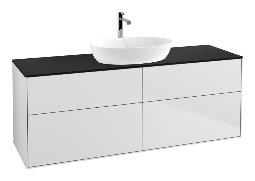 Тумба під раковину Villeroy & Boch Finion 160х50,1 см МДФ білий матовий лак/скло чорне матове F85200MT