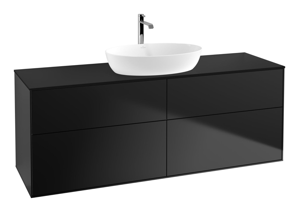 Тумба под раковину Villeroy & Boch Finion 160х50,1 см МДФ черный матовый лак/стекло черное матовое F85200PD