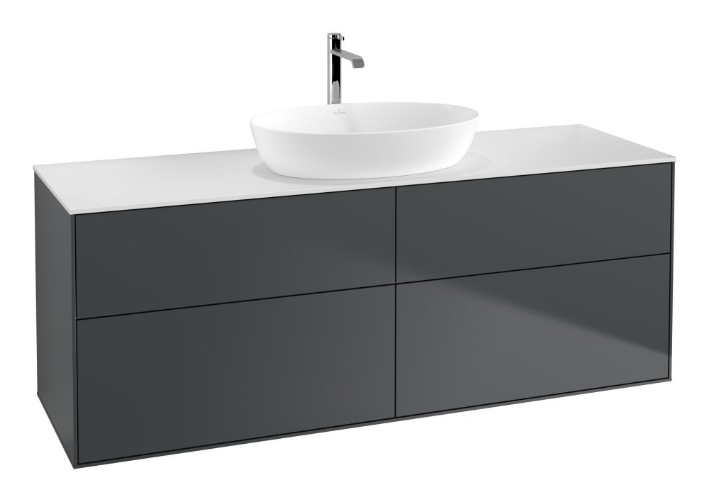 Тумба під раковину Villeroy & Boch Finion 160х50,1 см МДФ темно-синій матовий лак/скло біле матове F85100HG