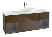 Тумба под раковину Villeroy & Boch Finion 160х50,1 см с подсветкой МДФ шпон грецкого ореха/стекло белое матовое F861GKGN