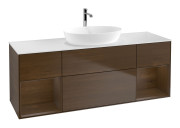 Тумба под раковину Villeroy & Boch Finion 160х50,1 см с подсветкой МДФ шпон грецкого ореха/стекло белое матовое F861GNGN