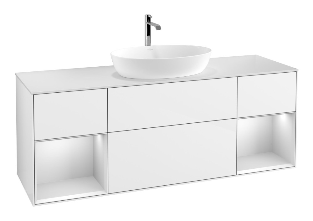 Тумба под раковину Villeroy & Boch Finion 160х50,1 см с подсветкой МДФ глянцевый белый лак/стекло белое матовое F861MTGF