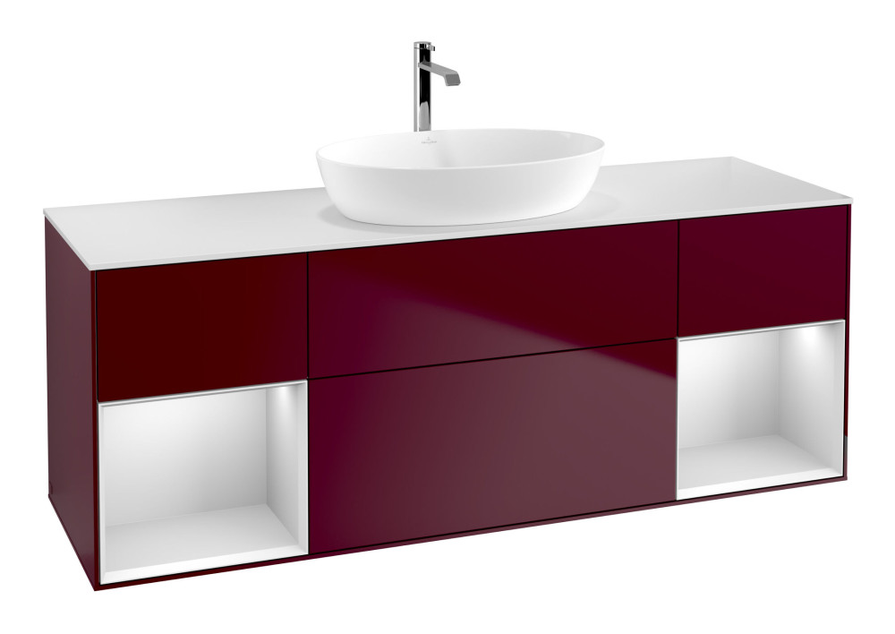 Тумба под раковину Villeroy & Boch Finion 160х50,1 см с подсветкой МДФ пион матовый лак/стекло белое матовое F861MTHB