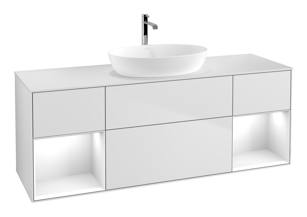 Тумба під раковину Villeroy & Boch Finion 160х50,1 см із підсвічуванням МДФ білий матовий лак/скло біле матове F861GFMT