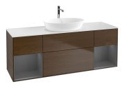 Тумба під раковину Villeroy & Boch Finion 160х50,1 см із підсвічуванням МДФ шпон волоського горіха/скло біле матове F861GKGN