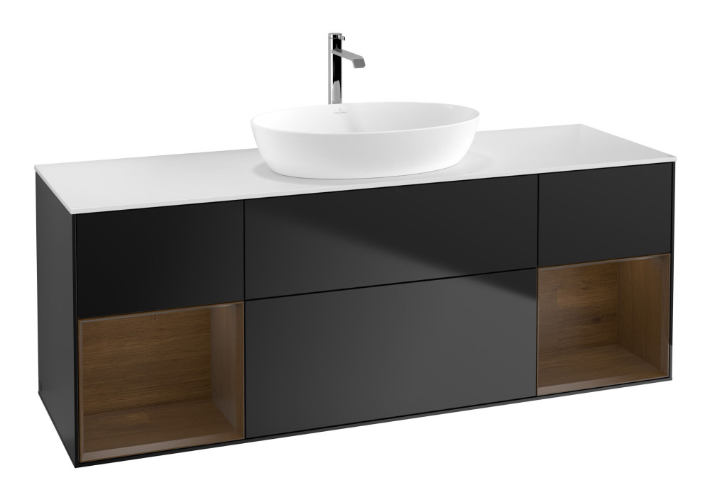 Тумба под раковину Villeroy & Boch Finion 160х50,1 см с подсветкой МДФ черный матовый лак/стекло белое матовое F861GNPD