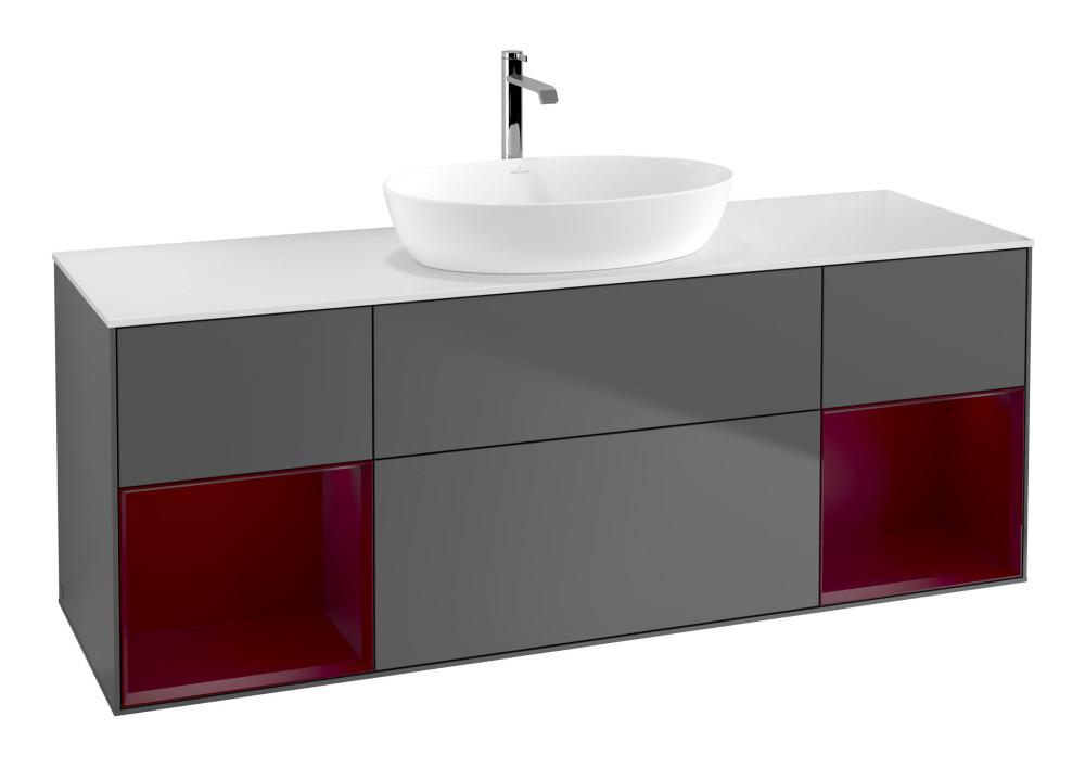 Тумба под раковину Villeroy & Boch Finion 160х50,1 см с подсветкой МДФ антрацит матовый лак/стекло белое матовое F861HBGK