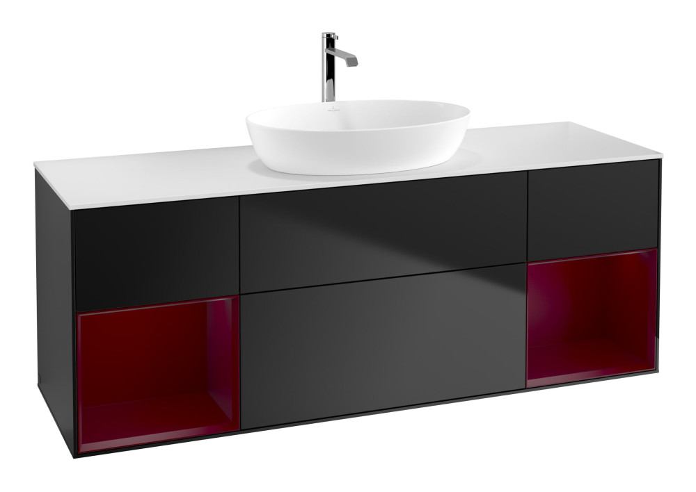 Тумба під раковину Villeroy & Boch Finion 160х50,1 см із підсвічуванням МДФ чорний матовий лак/скло біле матове F861HBPD