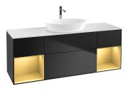 Тумба под раковину Villeroy & Boch Finion 160х50,1 см с подсветкой МДФ черный матовый лак/стекло белое матовое F861HFPD