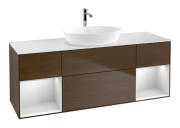 Тумба под раковину Villeroy & Boch Finion 160х50,1 см с подсветкой МДФ шпон грецкого ореха/стекло белое матовое F861MTGN
