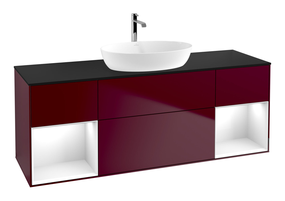 Тумба под раковину Villeroy & Boch Finion 160х50,1 см с подсветкой МДФ пион матовый лак/стекло черное матовое F862GFHB