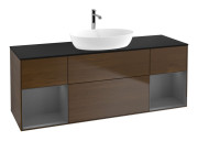 Тумба под раковину Villeroy & Boch Finion 160х50,1 см с подсветкой МДФ шпон грецкого ореха/стекло черное матовое F862GKGN