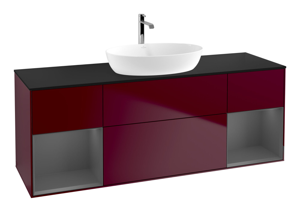 Тумба під раковину Villeroy & Boch Finion 160х50,1 см з підсвічуванням МДФ півонія матовий лак/скло чорне матове F862GKHB