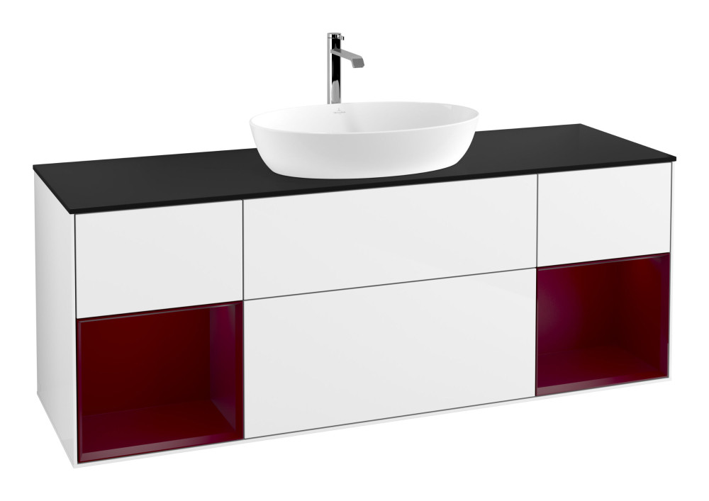 Тумба под раковину Villeroy & Boch Finion 160х50,1 см с подсветкой МДФ глянцевый белый лак/стекло черное матовое F862HBGF