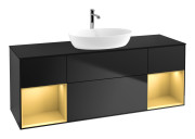 Тумба под раковину Villeroy & Boch Finion 160х50,1 см с подсветкой МДФ черный матовый лак/стекло черное матовое F862HFPD