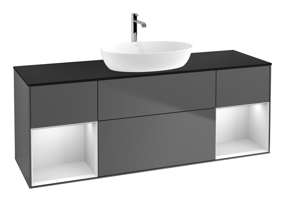 Тумба под раковину Villeroy & Boch Finion 160х50,1 см с подсветкой МДФ антрацит матовый лак/стекло черное матовое F862MTGK