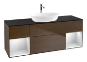 Тумба под раковину Villeroy & Boch Finion 160х50,1 см с подсветкой МДФ шпон грецкого ореха/стекло черное матовое F862MTGN