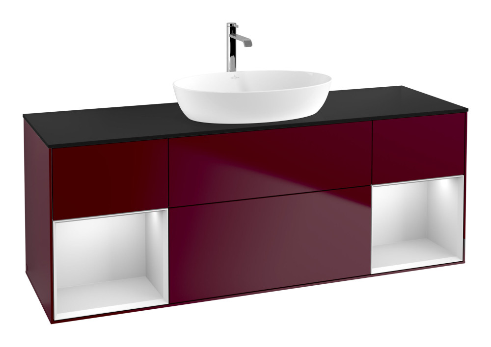 Тумба под раковину Villeroy & Boch Finion 160х50,1 см с подсветкой МДФ пион матовый лак/стекло черное матовое F862MTHB