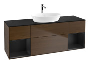 Тумба под раковину Villeroy & Boch Finion 160х50,1 см с подсветкой МДФ шпон грецкого ореха/стекло черное матовое F862PDGN