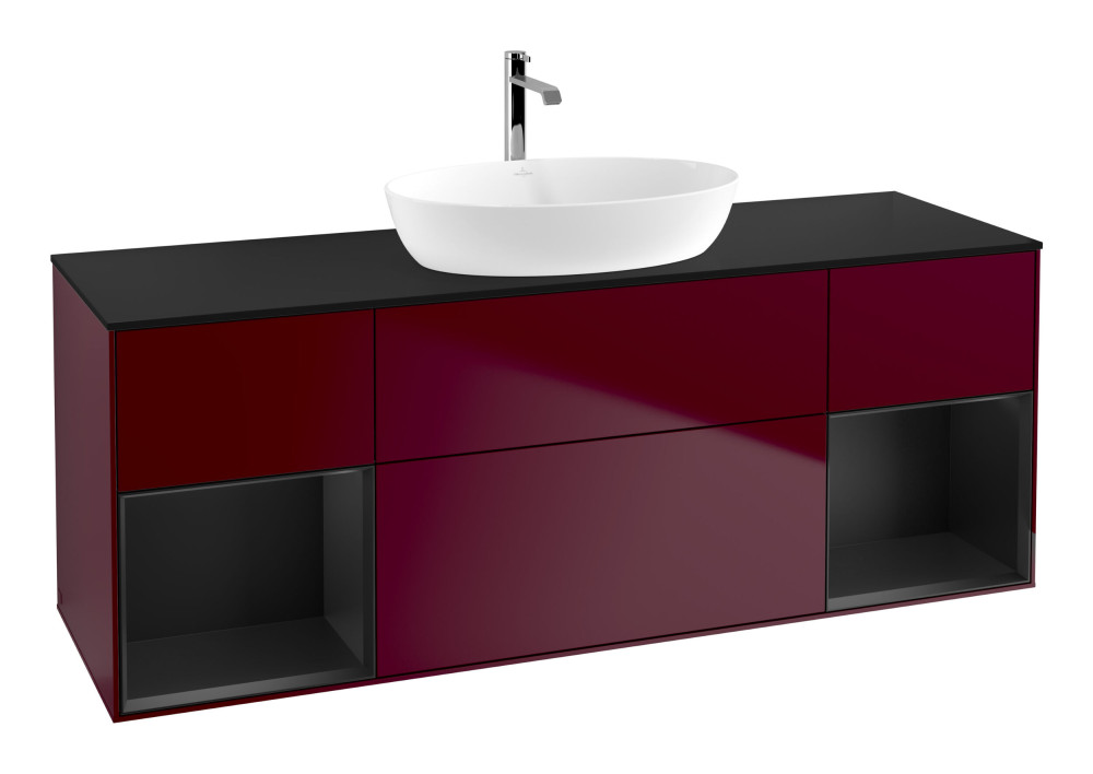 Тумба под раковину Villeroy & Boch Finion 160х50,1 см с подсветкой МДФ пион матовый лак/стекло черное матовое F862PDHB